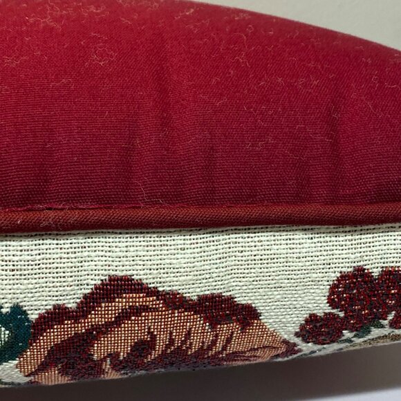 Rabbit & Floral Tapestry Throw Pillow Cover With Burgundy Trim 18x18 Inches - Picture 9 of 11